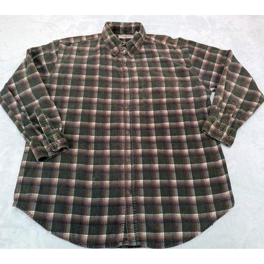 County Seat Men's Large Green Plaid Flannel Button-Down Front Outdoors Rugged